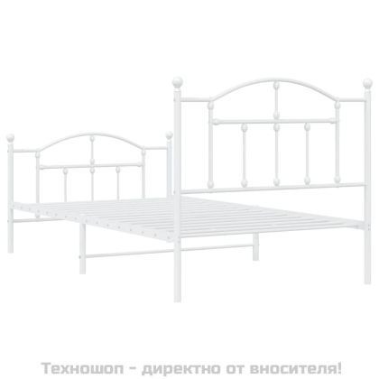 Метална рамка за легло с горна и долна табла, бяла, 100x190 см