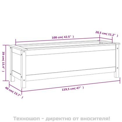 Градинско повдигнато легло, бяло, 119,5x40x39 см, бор масив