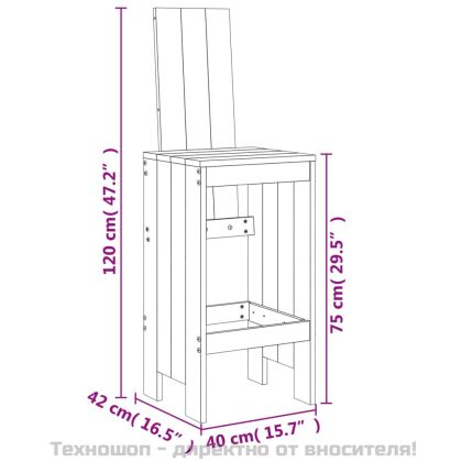 Бар табуретки 2 бр черни 40x42x120 см борово дърво масив