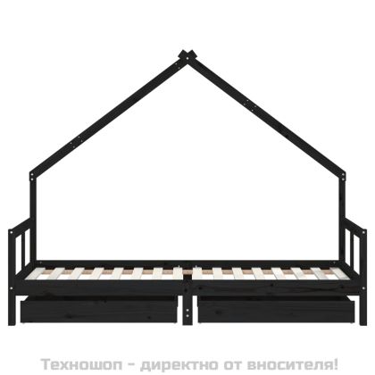 Рамка за детско легло с чекмеджета, черно, 80x200 см, чам масив