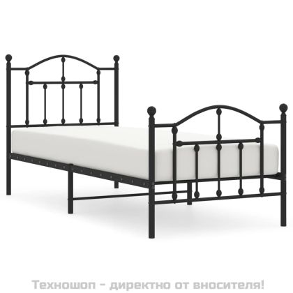 Метална рамка за легло с горна и долна табла, черна, 90x190 см