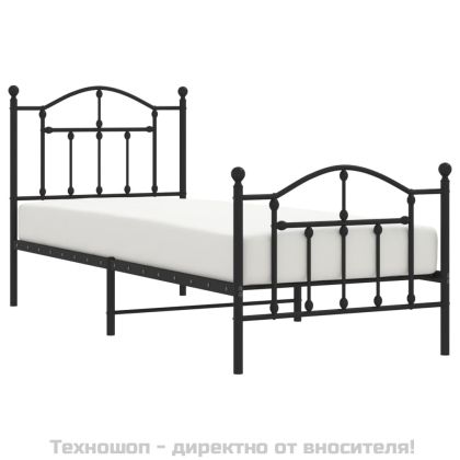 Метална рамка за легло с горна и долна табла, черна, 90x190 см