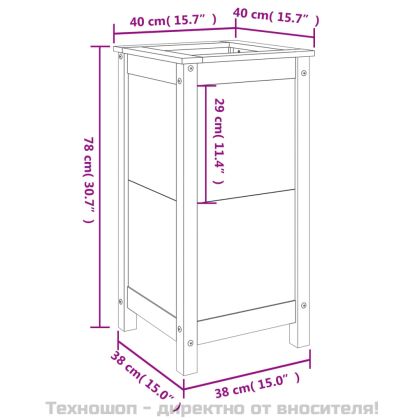 Градински сандък, меденокафяв, 40x40x78 см, бор масив