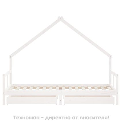 Рамка за детско легло с чекмеджета, бяла, 80x200 см, чам масив