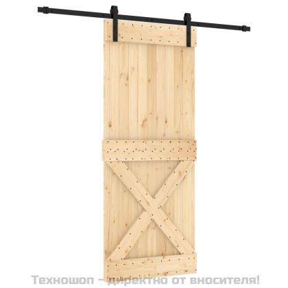 Плъзгаща врата с монтажни части, 85x210 см, борово дърво масив