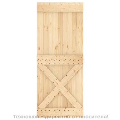 Плъзгаща врата с монтажни части, 85x210 см, борово дърво масив