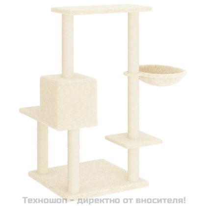 Котешко дърво със сизалени стълбове, кремаво, 95 см