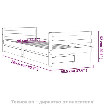 Рамка за детско легло с чекмеджета 90x200 см масивно дърво бор