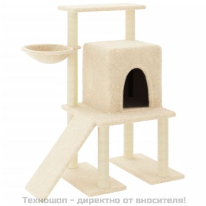 Котешко дърво със сизалени стълбове, кремаво, 96,5 см