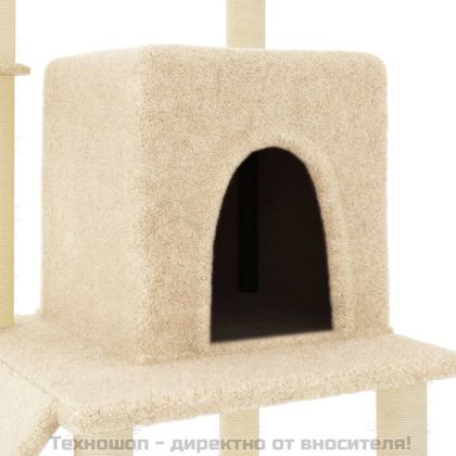 Котешко дърво със сизалени стълбове, кремаво, 96,5 см