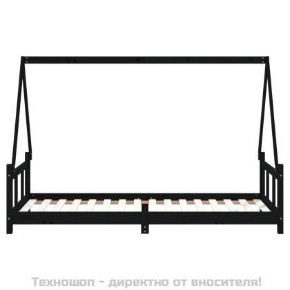 Рамка за детско легло, черна, 90x200 см, масивно борово дърво