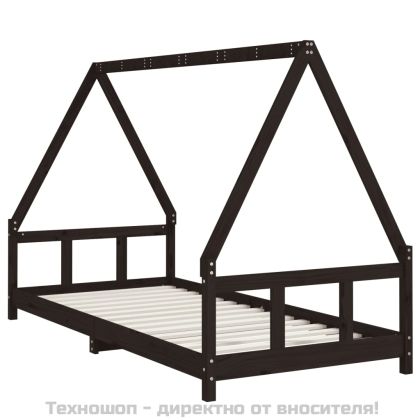 Рамка за детско легло, черна, 90x200 см, масивно борово дърво