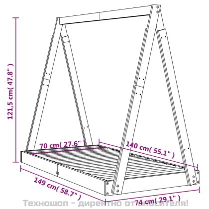 Рамка за детско легло, 70x140 см, масивна борова дървесина