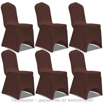 Покривни калъфи за столове, еластични, 6 бр, кафяво
