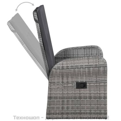 Градински трапезен комплект от 7 части с възглавници сив