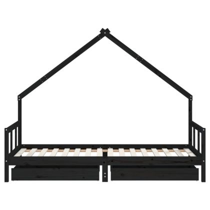 Рамка за детско легло с чекмеджета черна 90x200 см бор масив