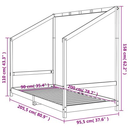 Рамка за детско легло, 90x200 см, масивна чамова дървесина