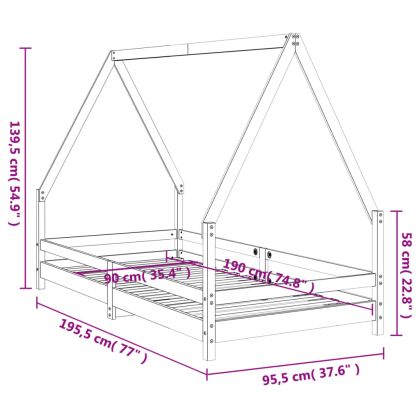Детска рамка за легло, 90x190 см, бор масив