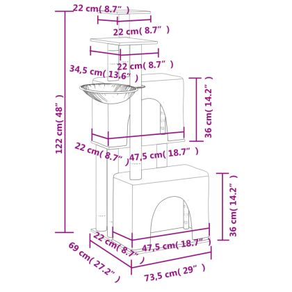 Котешко дърво със сизалени стълбове, кремаво, 122 см