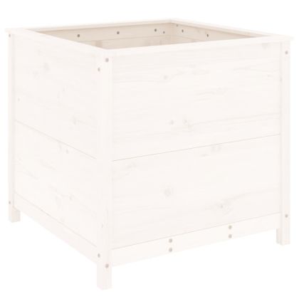 Градински сандък, бял, 82,5x82,5x78 см, масивно борово дърво