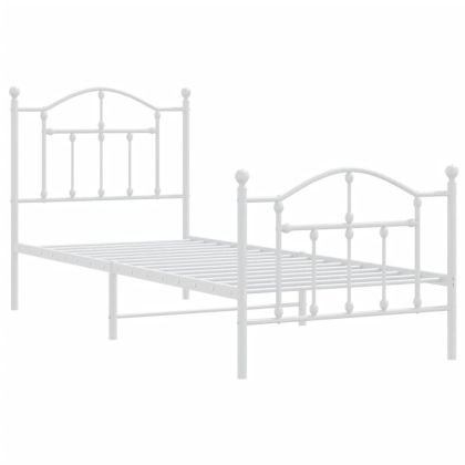 Метална рамка за легло с горна и долна табла, бяла, 90x190 см