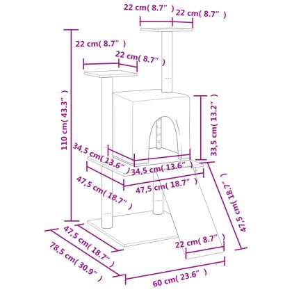 Котешко дърво със сизалени стълбове, тъмносиво, 110 см