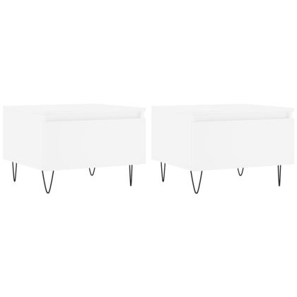 Кафе маси, 2 бр, бели, 50x46x35 см, инженерно дърво