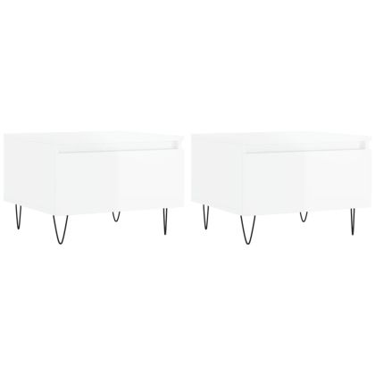 Маси за кафе, 2 бр, бял гланц, 50x46x35 см, инженерно дърво