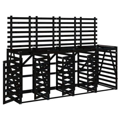 Четворен навес за съхранение на кофи за боклук черен бор масив