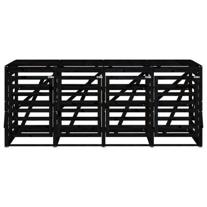 Четворен навес за съхранение на кофи за боклук черен бор масив