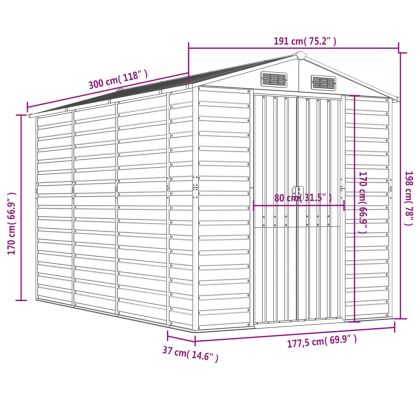 Градинска барака антрацит 191x300x198 см поцинкована стомана