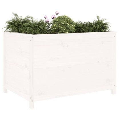 Градинско повдигнато легло, бяло, 119,5x82,5x78 см, бор масив