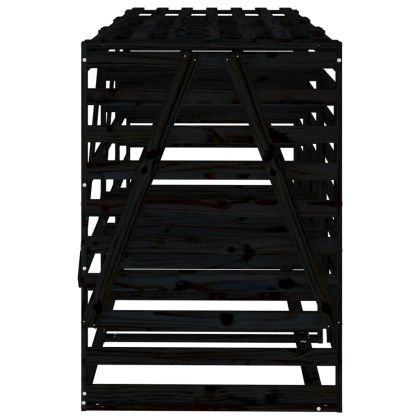 Троен навес за съхранение на кофи за боклук, черен, бор масив