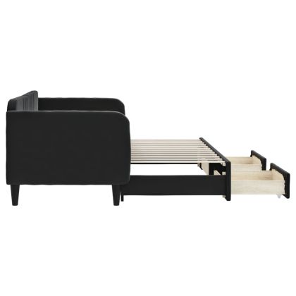 Канапе с изтеглящо легло и чекмеджета черно 80x200 см кадифе