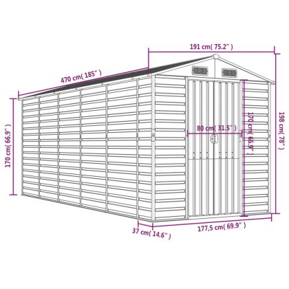 Градинска барака, светлосива, 191x470x198 см, поцинкована стомана