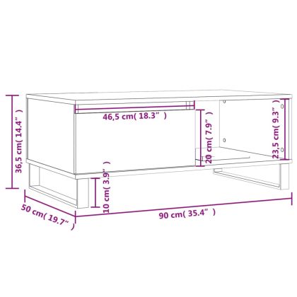 Кафе маса, опушен дъб, 90x50x36,5 см, инженерно дърво