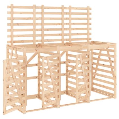 Троен кош за съхранение на кофи за боклук бор масив