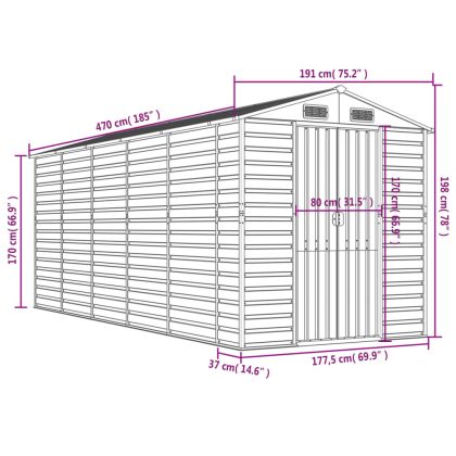 Градинска барака, кафява, 191x470x198 см, поцинкована стомана