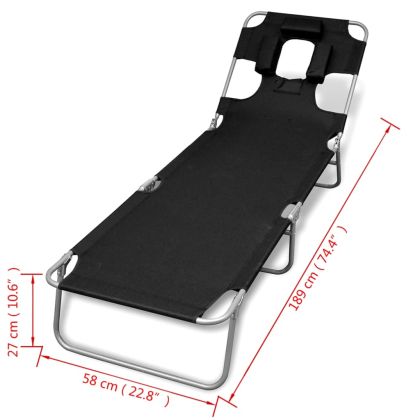 Сгъваем шезлонг с възглавница, прахово боядисана стомана, черен