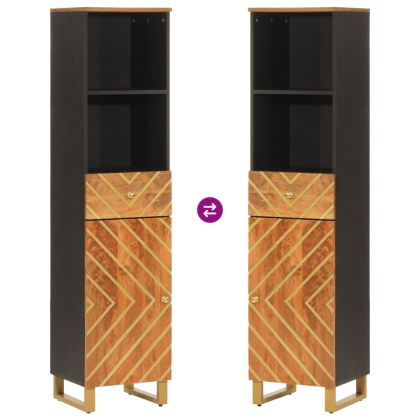 Шкаф за баня, кафяво и черно, 38x33,5x160, манго масив