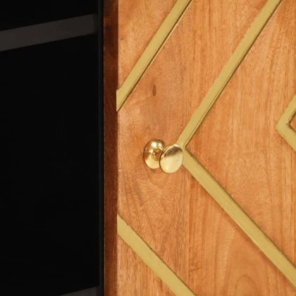 Страничен шкаф, кафяво и черно, 90x33,5x75 см, манго масив