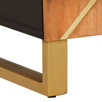 Страничен шкаф, кафяво и черно, 90x33,5x75 см, манго масив
