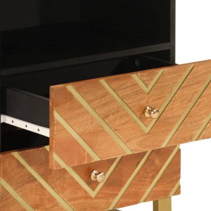 Нощно шкафче, кафяво и черно, 50x33x60 см, мангово дърво масив