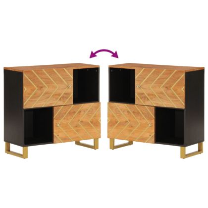 Страничен шкаф, кафяво и черно, 80x33,5x75 см, манго масив