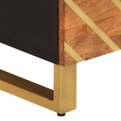 ТВ шкаф, кафяво и черно, 70x33,5x46 см, масивно мангово дърво