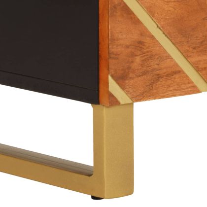Страничен шкаф, кафяво и черно, 60x33,5x75 см, манго масив