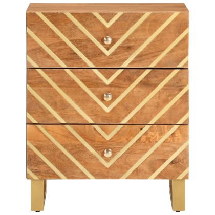 Нощно шкафче, кафяво и черно, 50x33x60 см, мангово дърво масив