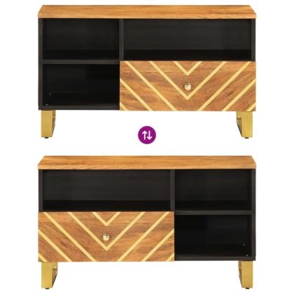 ТВ шкаф, кафяво и черно, 80x33,5x46 см, масивно мангово дърво