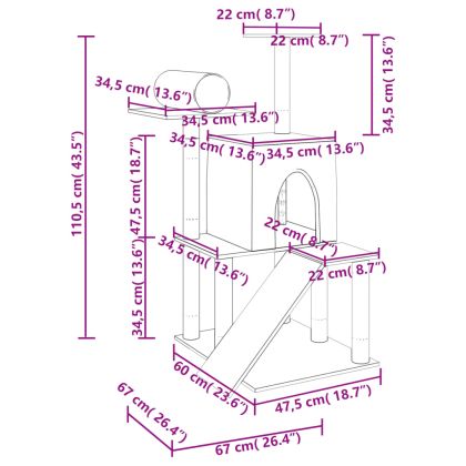 Котешко дърво със сизалени стълбове, тъмносиво, 110,5 см