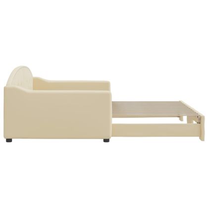 Канапе с изтеглящо разтегателно легло кремаво 100x200 см плат